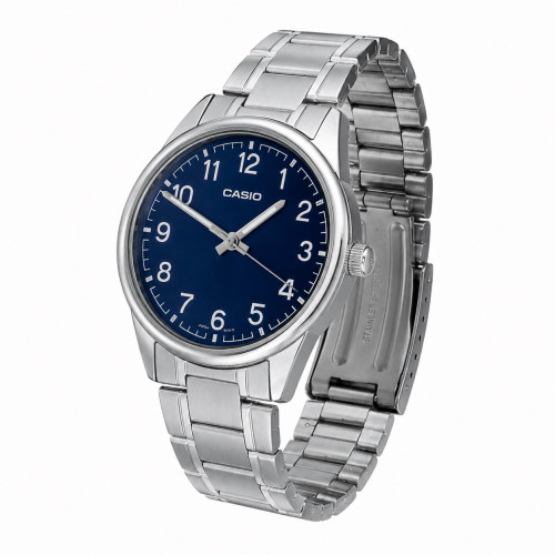 Мужские часы Casio MTP-V005D-2B4 с синим циферблатом и стальным браслетом