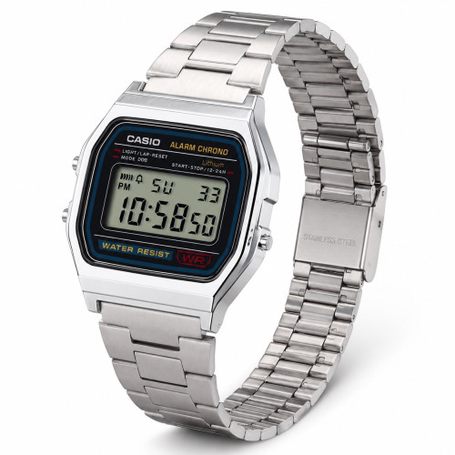 Чоловічий електронний годинник Casio A158WA-1D зі сталевим браслетом