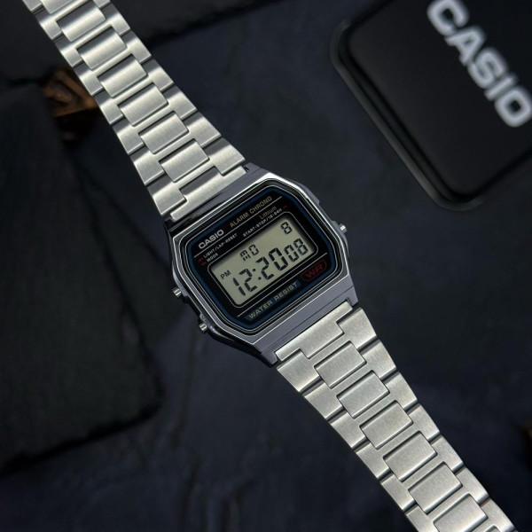 Чоловічий електронний годинник Casio A158WA-1D зі сталевим браслетом