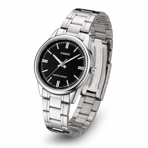 Женские часы Casio LTP-V005D-1A с металлическим браслетом и черным циферблатом