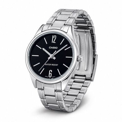 Женские часы Casio LTP-V005D-1B с черным циферблатом и стальным браслетом