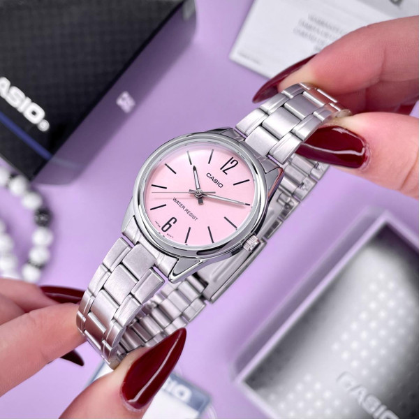 Жіночий годинник Casio LTP-V005D-4B кварцовий рожевий циферблат