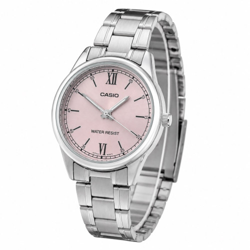 Жіночий годинник Casio LTP-V005D-4B2 з рожевим циферблатом та сталевим браслетом