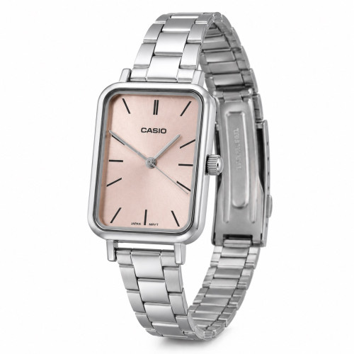 Женские часы Casio LTP-V009D-4E с розовым циферблатом и стальным браслетом