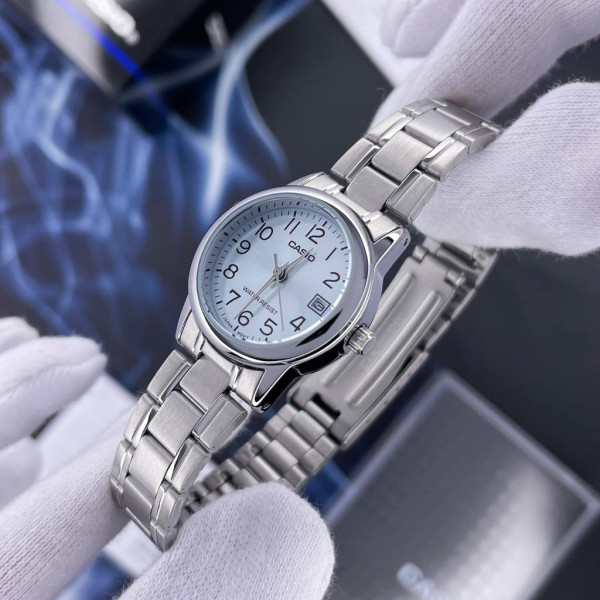 Женские часы Casio LTP-V002D-2B синий циферблат стальной браслет
