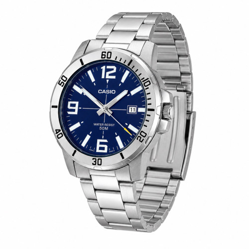 Мужские кварцевые часы Casio MTP-VD01D-2B с синим циферблатом 5 ATM