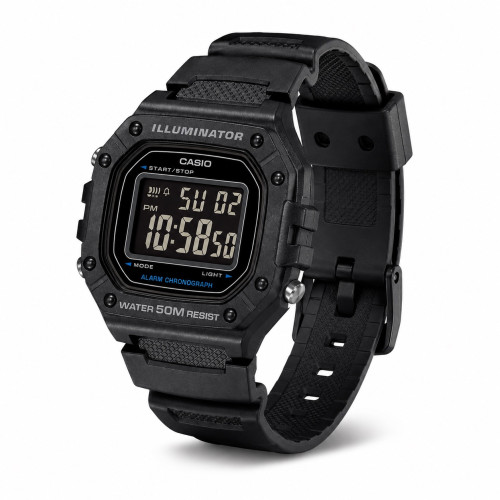 Чоловічий електронний годинник Casio W-218H-1B з водозахистом 5 ATM