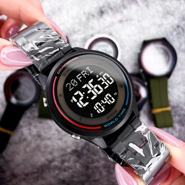 Чоловічий спортивний годинник Skmei 2412SBK Black Steel з водозахистом 5 ATM