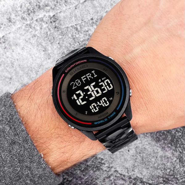 Чоловічий спортивний годинник Skmei 2412SBK Black Steel з водозахистом 5 ATM