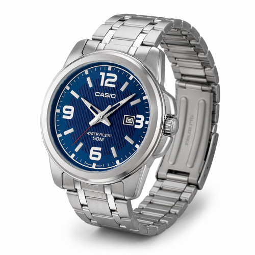 Мужские часы Casio MTP-1314D-2AVDF синий циферблат стальной браслет 5 ATM