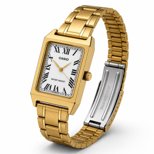 Женские часы Casio LTP-V007G-9B классические золотистые с минеральным стеклом
