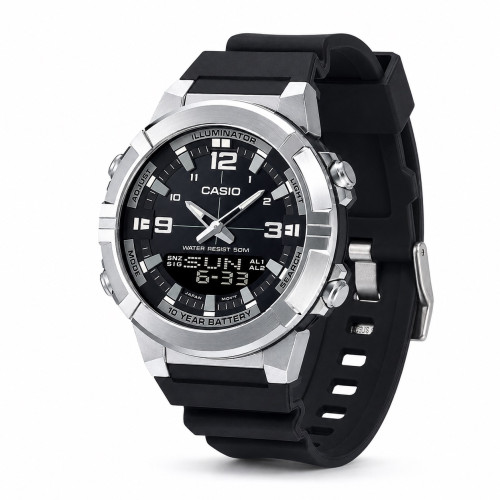 Мужские часы Casio AMW-870-1A со стальным корпусом и аналогово-цифровым циферблатом