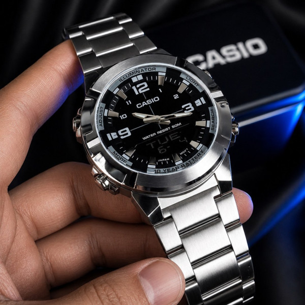 Чоловічий годинник Casio AMW-870D-1A з металевим браслетом