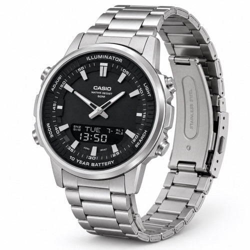 Мужские часы Casio AMW-880D-1A комбинированные стальные 5 ATM
