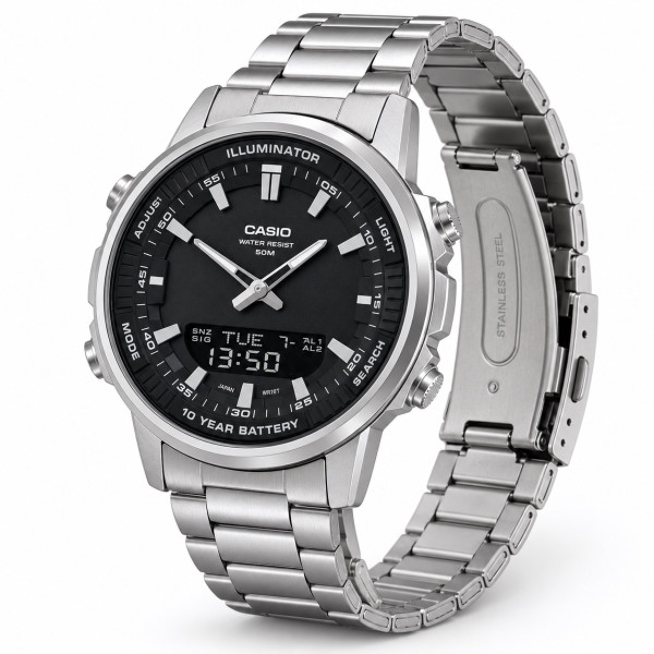 Чоловічий годинник Casio AMW-880D-1A комбінований сталевий 5 ATM