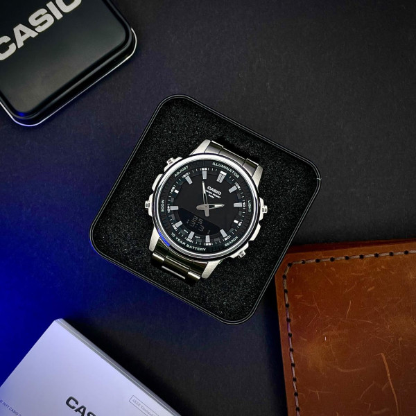 Чоловічий годинник Casio AMW-880D-1A комбінований сталевий 5 ATM