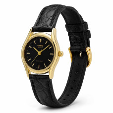Жіночий годинник Casio LTP-1094Q-1A з шкіряним ремінцем та золотистим корпусом