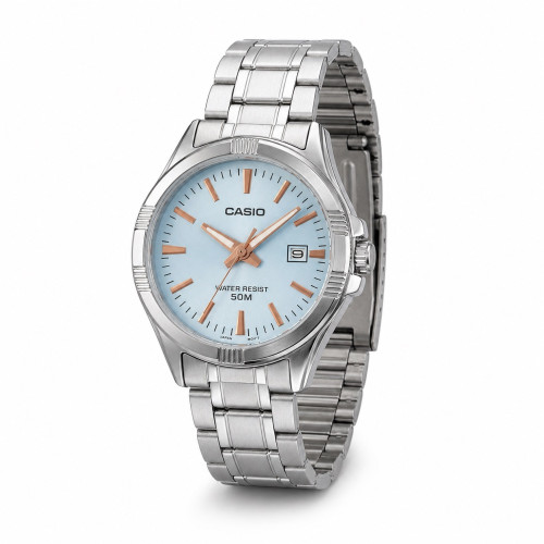 Жіночий годинник Casio LTP-1308D-2A з синім циферблатом та сталевим браслетом