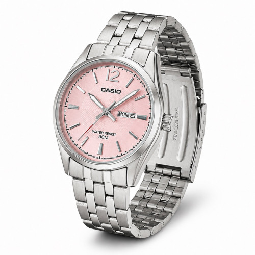 Жіночий годинник Casio LTP-1335D-5A сталевий з рожевим циферблатом 5 ATM