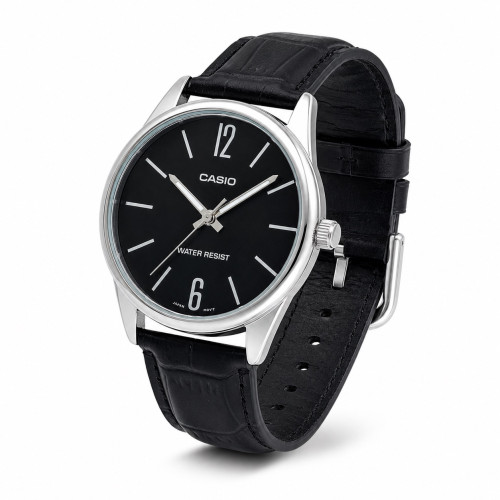 Мужские часы Casio MTP-V005L-1B кожаный ремешок японский кварц