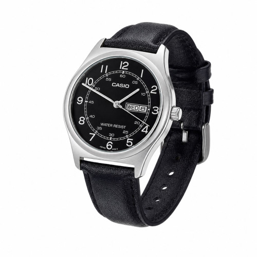 Чоловічий годинник Casio MTP-V006L-1B2 з чорним шкіряним ремінцем
