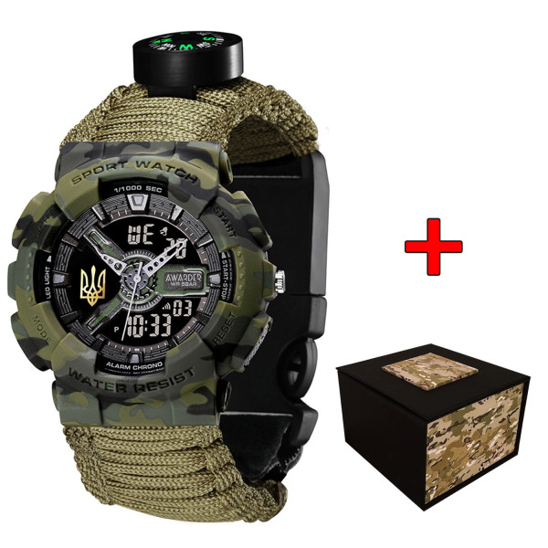 Чоловічий тактичний годинник Awarder 005 Camo Green з паракордом