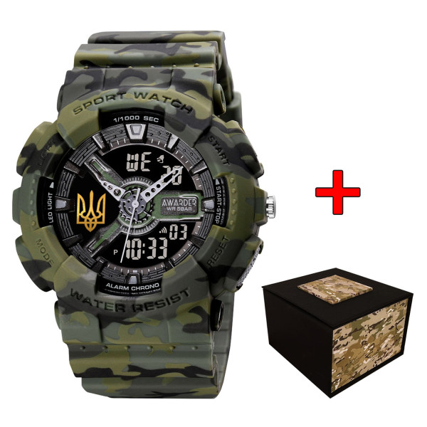 Чоловічий тактичний годинник Awarder 005 Тризуб золото Camo Green 5 ATM
