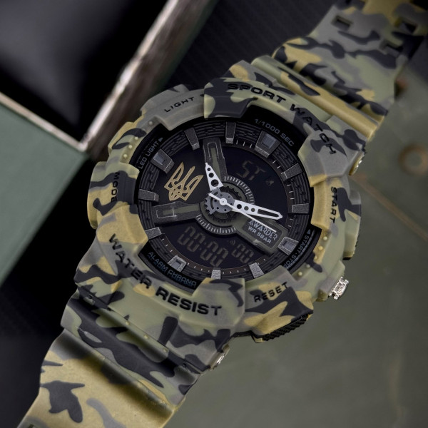 Чоловічий тактичний годинник Awarder 005 Тризуб золото Camo Green 5 ATM