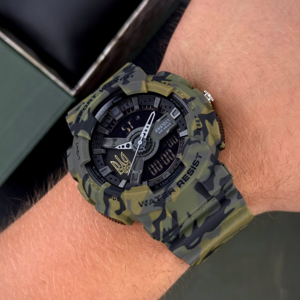 Чоловічий тактичний годинник Awarder 005 Тризуб золото Camo Green 5 ATM
