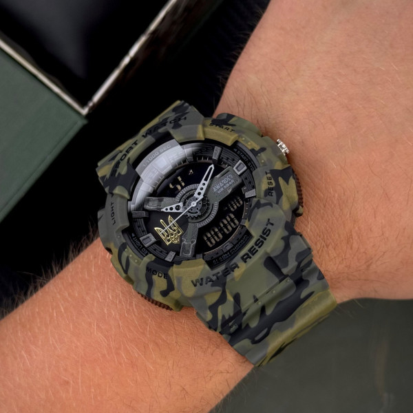 Чоловічий тактичний годинник Awarder 005 Тризуб золото Camo Green 5 ATM