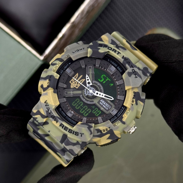 Чоловічий тактичний годинник Awarder 005 Тризуб золото Camo Green 5 ATM