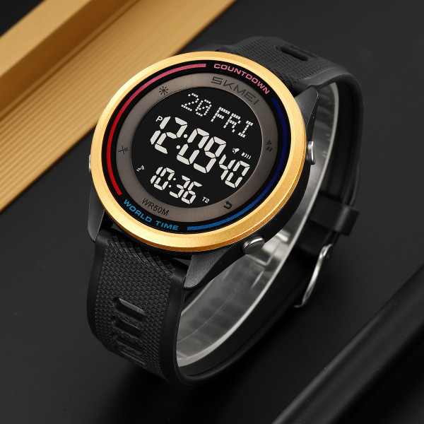 Чоловічий спортивний годинник Skmei 2348BKGD Black-Gold з водозахистом 5 ATM