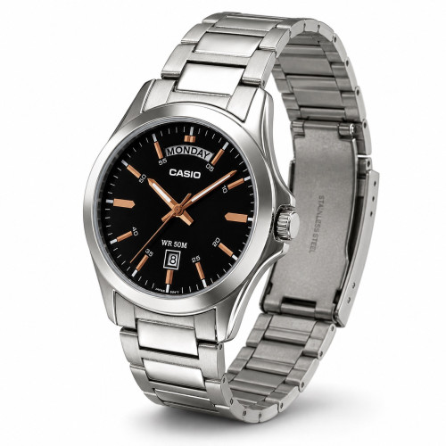 Чоловічий годинник Casio MTP-1370D-1A2 зі сталевим браслетом 5 ATM