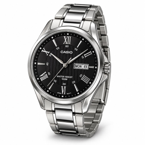 Мужские часы Casio MTP-1384D-1A с водозащитой 10 ATM и стальным браслетом