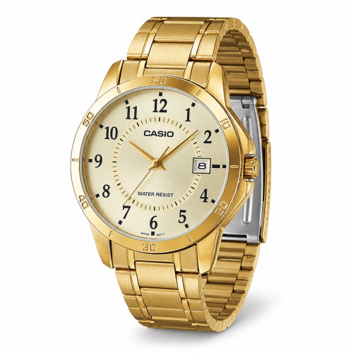 Чоловічий годинник Casio MTP-V004G-9B золотистий кварцовий з браслетом
