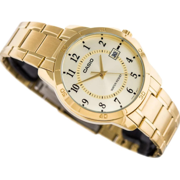 Чоловічий годинник Casio MTP-V004G-9B золотистий кварцовий з браслетом