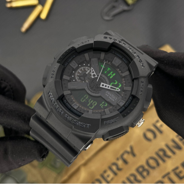 Тактичний чоловічий годинник Awarder 005 Black 5 ATM з підсвічуванням