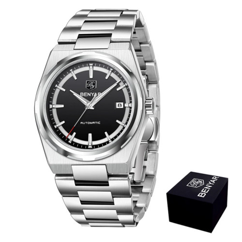 Мужские механические часы Benyar BY-5203 Silver-Black с автоподзаводом