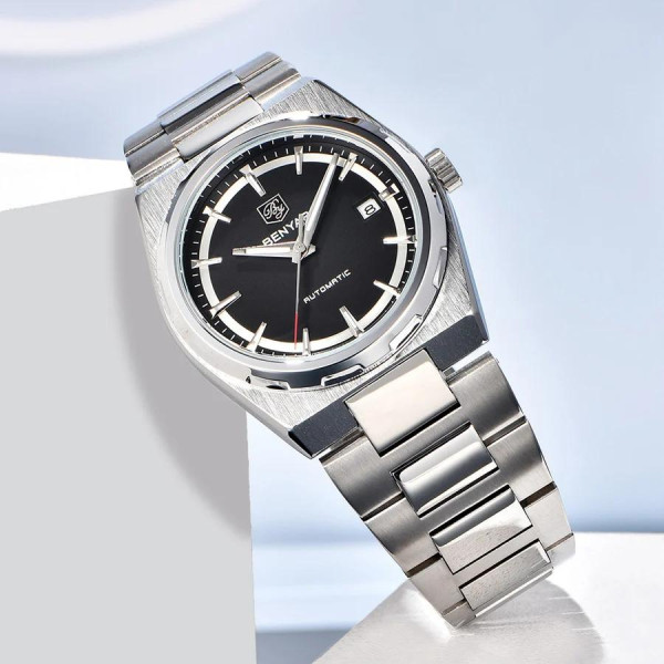 Чоловічий механічний годинник Benyar BY-5203 Silver-Black з автопідзаводом