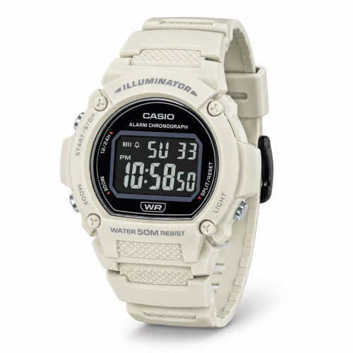 Мужские часы Casio W-219HC-8B спортивные электронные белые 5 ATM