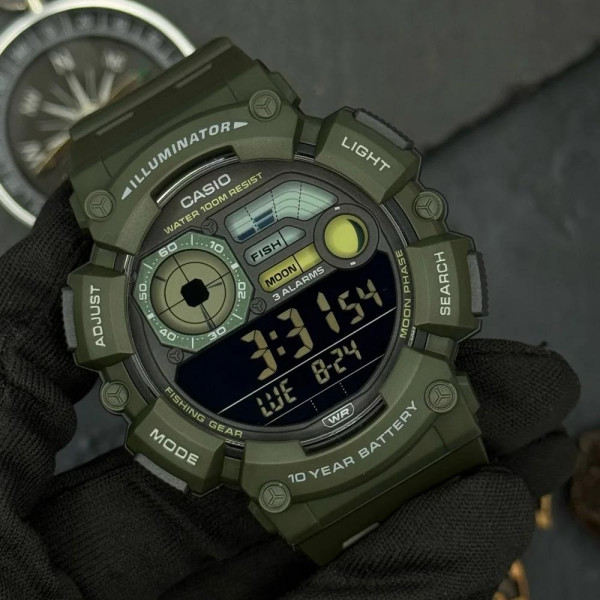 Чоловічий тактичний годинник Casio WS-1500H-3B водозахист 10 ATM зелений