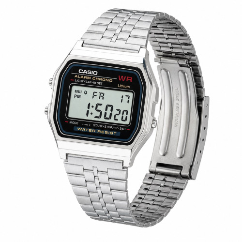 Мужские часы Casio A159W-N1 электронные со серебристым браслетом