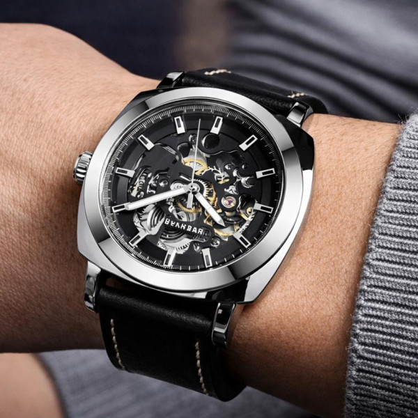 Мужские механические часы Benyar BY-5121 Silver с кожаным ремешком
