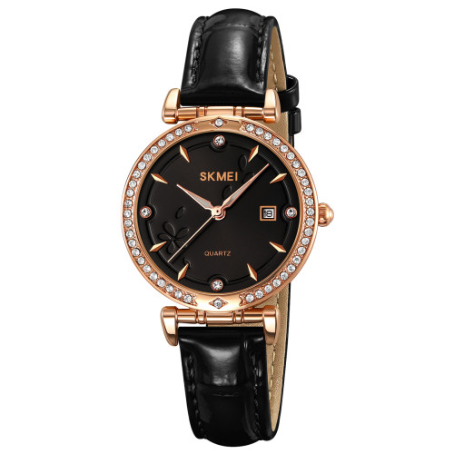 Женские часы Skmei 2169RGBK Rose Gold-Black классические кожаный ремешок