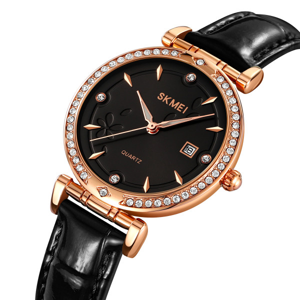 Женские часы Skmei 2169RGBK Rose Gold-Black классические кожаный ремешок