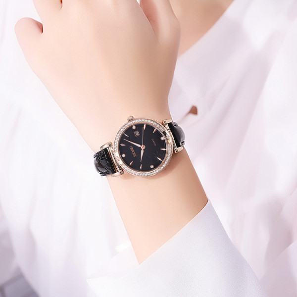 Женские часы Skmei 2169RGBK Rose Gold-Black классические кожаный ремешок