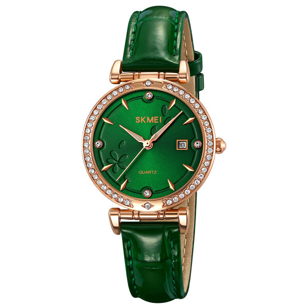 Жіночий годинник Skmei 2169RGGN Rose Gold-Green кварцовий шкіряний ремінець