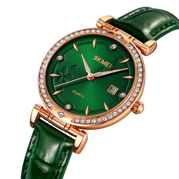 Жіночий годинник Skmei 2169RGGN Rose Gold-Green кварцовий шкіряний ремінець