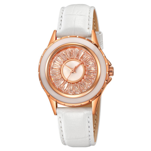 Женские классические часы Skmei 2172RGWT Rose Gold-White с кожаным корешком