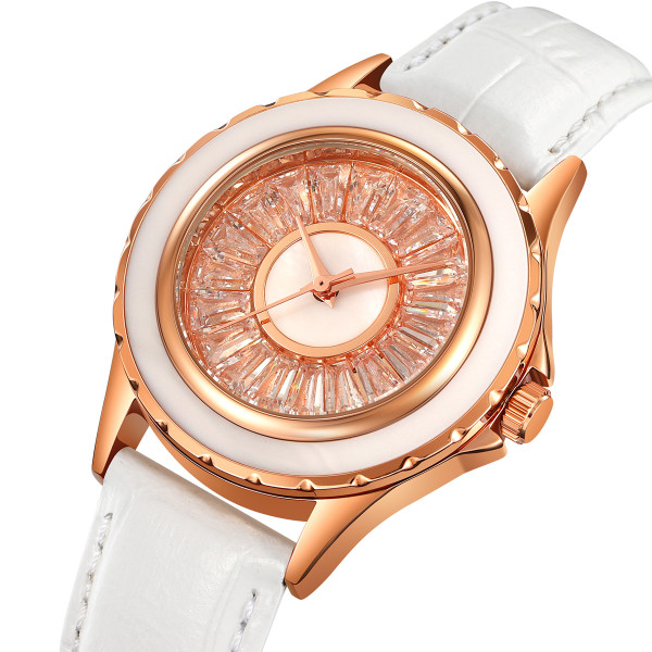 Женские классические часы Skmei 2172RGWT Rose Gold-White с кожаным корешком